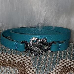 Lia Sophia wrap bracelet, turquoise. 14" with rhinestones and silver.